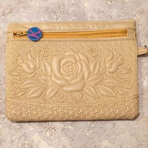 Elegant Tan Floral Embroidered Clutch